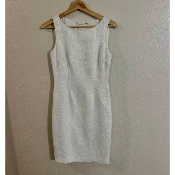 Calvin Klein Tweed Style Zip Side White Mini Dress - Picture 1 of 12